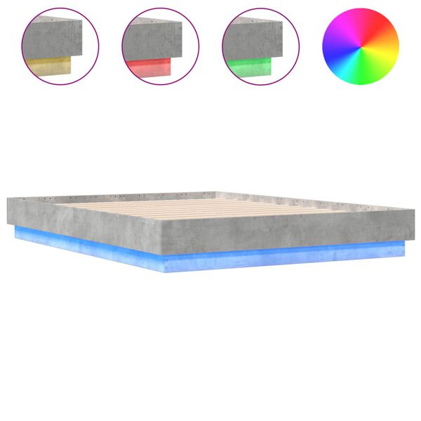 vidaXL Sängynrunko LED-valoilla betoninharmaa 135x190 cm