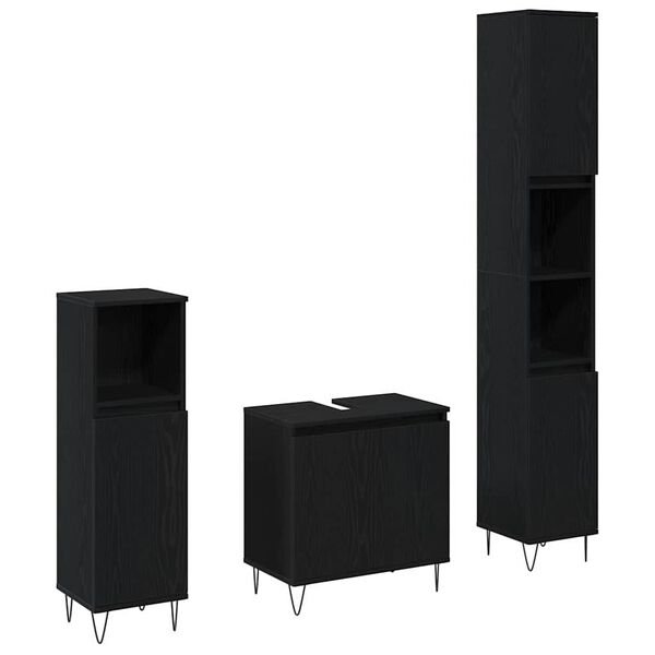 vidaXL Kylpyhuonekalustesetti 3 pcs Musta tammi. 30 x 30 x 190 cm