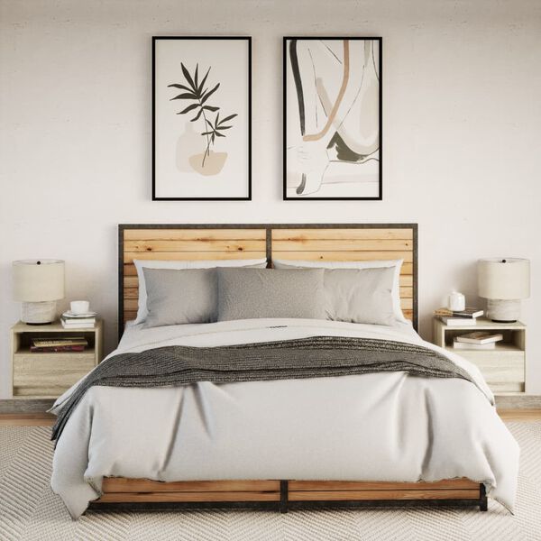 vidaXL Sein&auml;kiinnitett&auml;v&auml;t y&ouml;p&ouml;yd&auml;t LED-valoilla 2 kpl Sonoma tammi