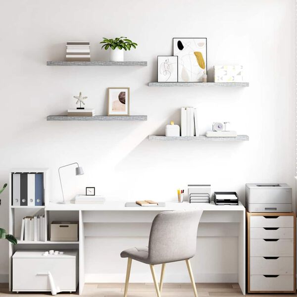 vidaXL Kelluvat sein&auml;hyllyt 4 kpl betoninharmaa 90x23,5x3,8 cm MDF