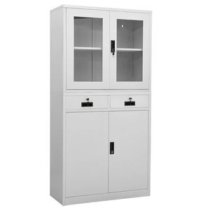 vidaXL Toimistokaappi vaaleanharmaa 90x40x180 cm ter&auml;s/karkaistu lasi