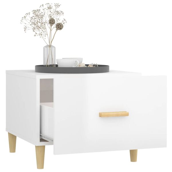 vidaXL Sohvapöytä korkeakiilto valkoinen 50x50x40 cm tekninen puu
