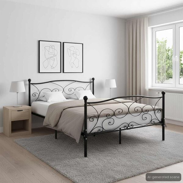 vidaXL S&auml;ngynrunko s&auml;lepohjalla musta metalli 160x200 cm