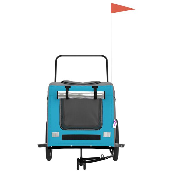 vidaXL Lemmikinkuljetuskärry pyörään sininen/harmaa kangas ja rauta