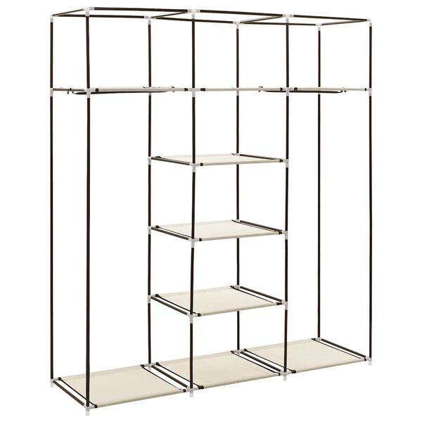 vidaXL Vaatekaappi lokeroilla ja tangoilla kangas 150x45x175 cm kerma