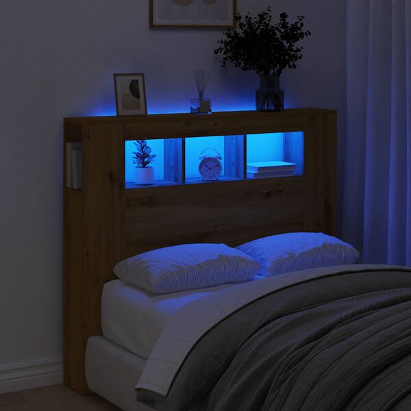 vidaXL S&auml;ngynp&auml;&auml;ty LED-valoilla artesaani tammi 120x18,5x103,5 cm puu