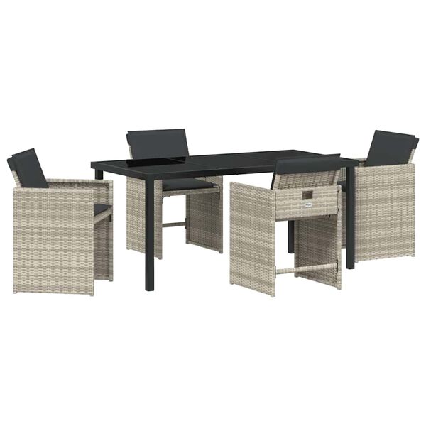 vidaXL Piharuokailu setti 5 pcs Vaaleanharmaa polyrottinki