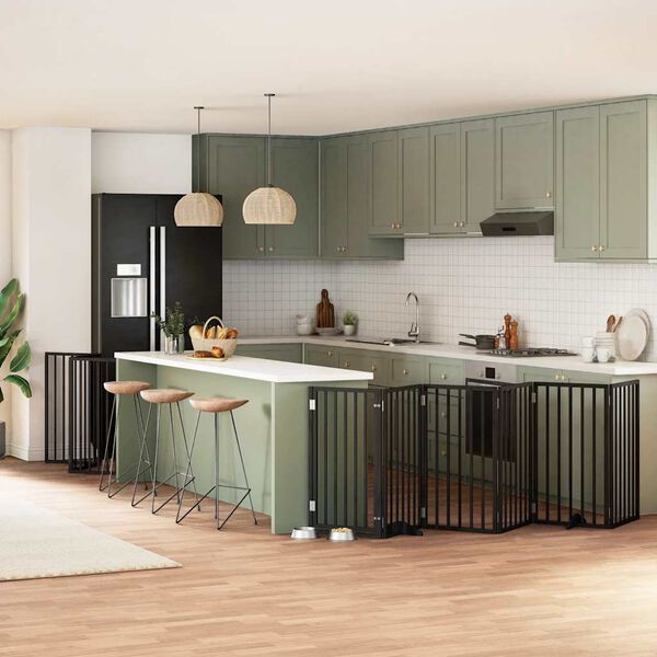 vidaXL Koiraportti kokoontaittuva 12 paneelia musta 600 cm poppelipuu