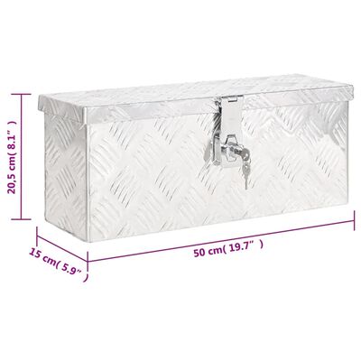 vidaXL Säilytyslaatikko hopea 50x15x20,5 cm alumiini