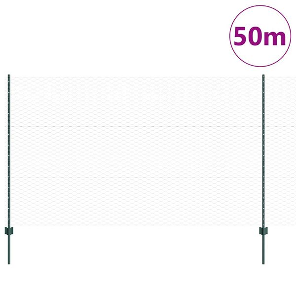 vidaXL Aita ja Tuki Vihreä 1,4 x 50 m Terästä ja PVC:tä