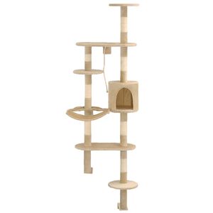 vidaXL Kissan kiipeilypuu sisal-pylv&auml;ill&auml; sein&auml;kiinnitys 194 cm beige