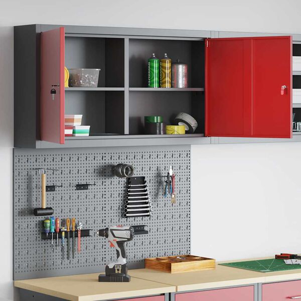 vidaXL Ty&ouml;kalukaappi ja pegboard-setti hyllyll&auml; lukkoon 3 pcs Punainen