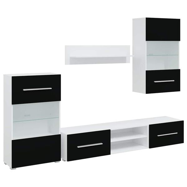 vidaXL 5-osaiset TV-yksiköt LED-valolla matt musta suunniteltu puu