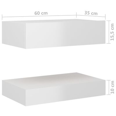 vidaXL Yöpöydät 2 kpl korkeakiilto valkoinen 60x35 cm lastulevy