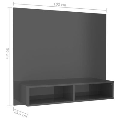 vidaXL TV-taso seinälle korkeakiilto harmaa 102x23,5x90cm lastulevy