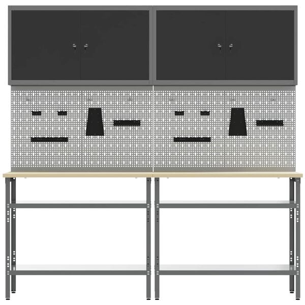 vidaXL Ty&ouml;p&ouml;yt&auml;setti hyllyll&auml; lukkoon 8 pcs Harmaa Jauhemaalattu Ter&auml;s