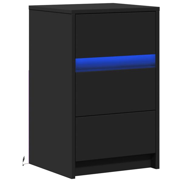 vidaXL Yöpöytä LED-valoilla musta tekninen puu