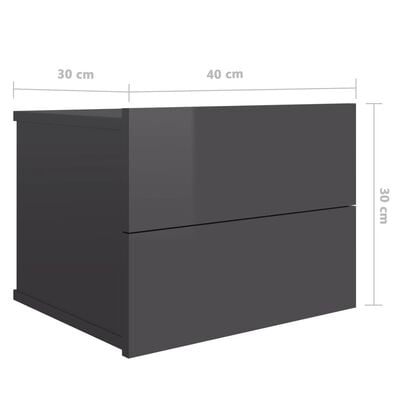 vidaXL Yöpöytä korkeakiilto harmaa 40x30x30 cm lastulevy