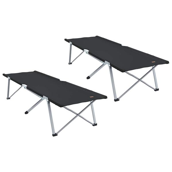 vidaXL Taitettava leirint&auml;vuode 2 pcs Musta 194 x 62,5 x 42,5 cm