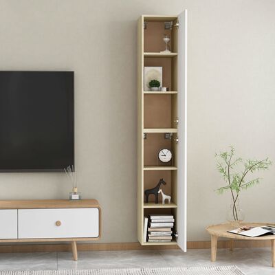 vidaXL TV-tasot 2 kpl valkoinen ja Sonoma 30,5x30x90 cm tekninen puu