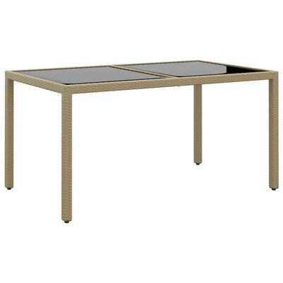 vidaXL Puutarhapöytä 150x90x75cm karkaistu lasi ja polyrottinki beige