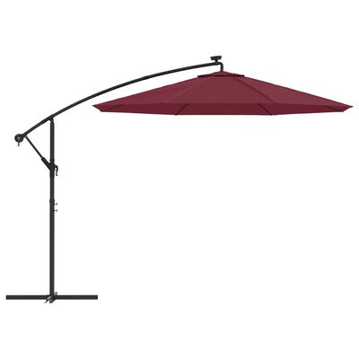 vidaXL Aurinkovarjo LED-valoilla ja teräspylväällä viininpunainen