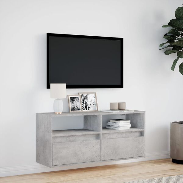 vidaXL TV-seinäkaappi LED-valoilla betoninharmaa 100x31x45 cm