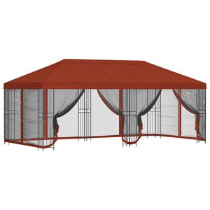 vidaXL Paviljonki sivuseinill&auml; 6 x 3 m Terrakotta Polyesteri ja ter&auml;s
