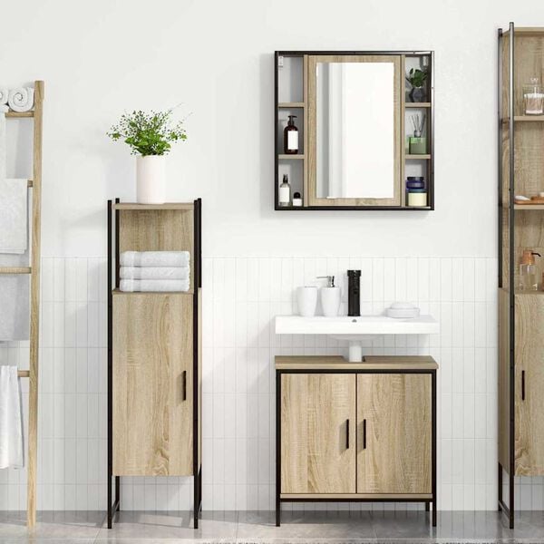 vidaXL Kylpyhuonekalustesetti hyllyll&auml; 3 pcs Ruskea Tekninen puu