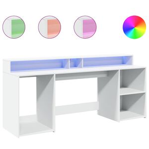 vidaXL Ty&ouml;p&ouml;yt&auml; LED-valoilla valkoinen 200x55x91 cm tekninen puu