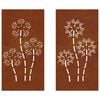 vidaXL Puutarhasein&auml;koristeet 2 kpl 105x55 cm corten ter&auml;s kukkakuvio