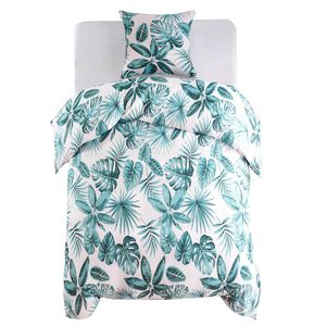 vidaXL Pussilakanasetti lehtikuosi vihre&auml; 140x200/60x70 cm