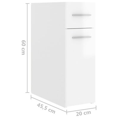 vidaXL Apteekkarinkaappi korkeakiilto valkoinen 20x45,5x60cm lastulevy