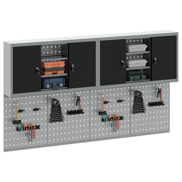 vidaXL Ty&ouml;kalukaappisarja hyllyll&auml; 6 pcs Musta Jauhemaalattu Ter&auml;s