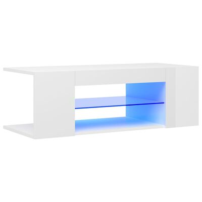 vidaXL TV-taso LED-valoilla korkeakiilto valkoinen 90x39x30 cm