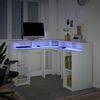 vidaXL Työpöytä LED-valoilla valkoinen 130x130x91 cm tekninen puu