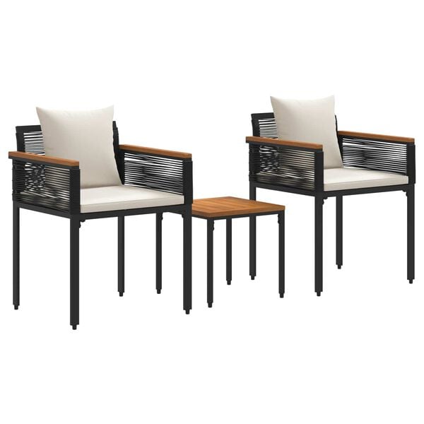 vidaXL Ulkokalusteet Setti 3 pcs Musta ja kermavalkoinen PE-rottinki