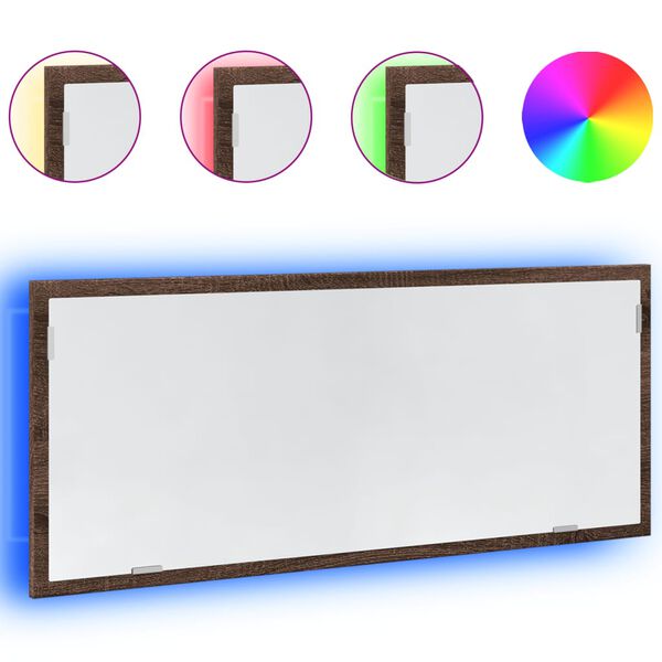 vidaXL Kylpyhuoneen LED-peili ruskea tammi 100x8,5x37 cm tekninen puu