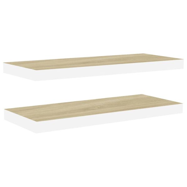 vidaXL Kelluvat sein&auml;hyllyt 2 kpl tammi ja valkoinen 60x23,5x3,8cm MDF