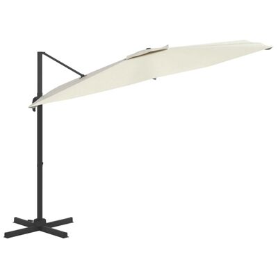 vidaXL Riippuva aurinkovarjo alumiinipylväällä hiekanvalk. 400x300 cm