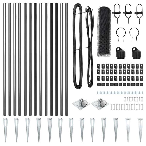 vidaXL Aitalatu Harmaa 25 x 0,8 m (25 mm verkko) Terästä ja PVC:tä