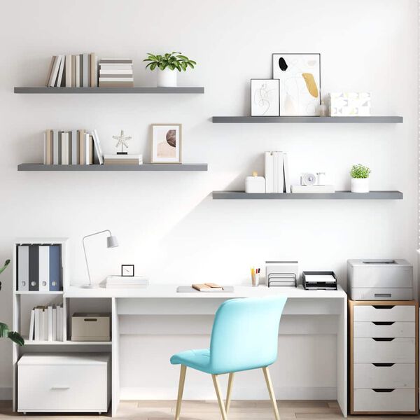 vidaXL Kelluvat sein&auml;hyllyt 4 kpl harmaa 120x23,5x3,8 cm MDF