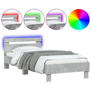 vidaXL S&auml;ngynrunko p&auml;&auml;dyll&auml; ja LED-valoilla betoninharmaa 90x200 cm