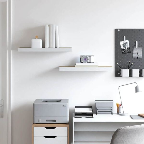 vidaXL Kelluvat sein&auml;hyllyt 2 kpl tammi ja valkoinen 60x23,5x3,8cm MDF