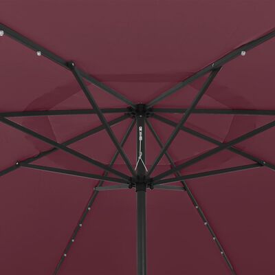 vidaXL Aurinkovarjo LED-valot ja metallitanko 400 cm viininpunainen