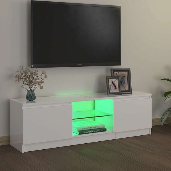 vidaXL TV-taso LED-valoilla korkeakiilto valkoinen 120x30x36 cm