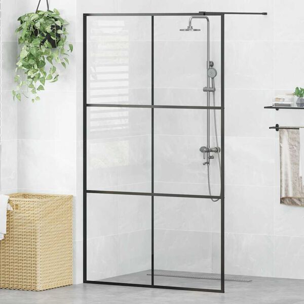 vidaXL Walk-in suihkun sein&auml;ke kirkas ESG-lasi 115x195 cm musta