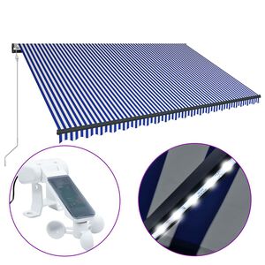 vidaXL Markiisi tuulisensorilla ja LED 500x300 cm sininen ja valkoinen