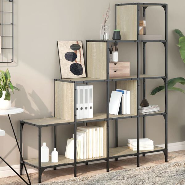 vidaXL Kirjahylly Sonoma-tammi 122x30x132 cm tekninen puu ja metalli