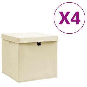 vidaXL S&auml;ilytyslaatikot kansilla 4 kpl 28x28x28 cm kerma